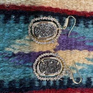 Druzy Crystal Goldtone Earrings Signed MM